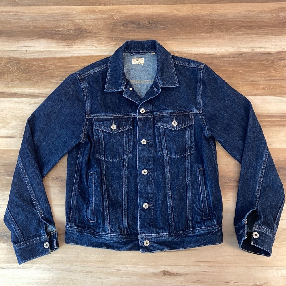 J Crew Mens‎ Dark Wash Denim Trucker Jacket Size Small Jean Biker
